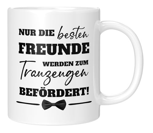 TassenTicker - Nur die besten Freunde werden zum Trauzeugen befördert - Geschenk - Hochzeit - Freunde gefragt - Geschenkidee - Trauzeuge - Fragen- Weiss von TassenTicker