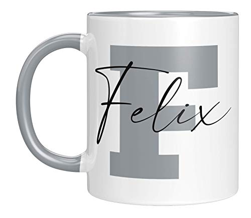 TASSENTICKER - Personalisierte Tasse - Namens-Tasse - mit Ihrem Anfangsbuchstaben und Namen - personalisiert - Geburtstag - Kaffeetasse - beidseitig bedruckt - Geschenkideen (Grau) von TASSENTICKER