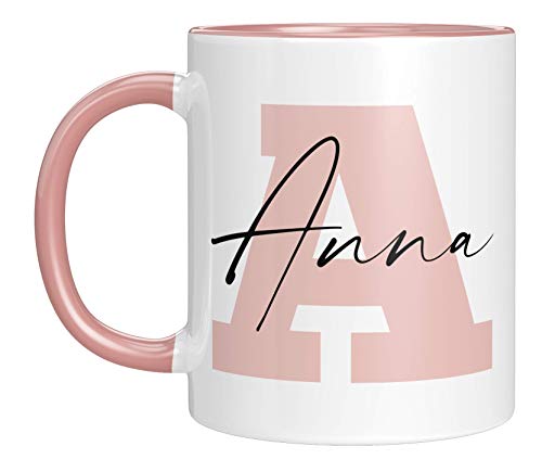 TassenTicker - Personalisierte Tasse - Namens-Tasse - mit Ihrem Anfangsbuchstaben und Namen - personalisiert - Geburtstag - Kaffeetasse - beidseitig bedruckt - Geschenkideen (Rosa) von TassenTicker