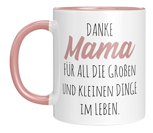 TASSENTICKER - Personalisiertes Geschenk für die beste Mama - Kaffeetasse mit Spruch - Danke Mama für all die.Dinge - und deinem Namen auf der Rückseite - Geschenk zum Muttertag (Rosa) von TASSENTICKER