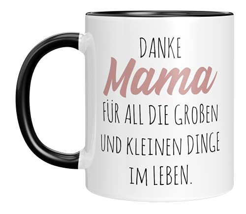 TassenTicker - Personalisiertes Geschenk für die beste Mama - Kaffeetasse mit Spruch - Danke Mama für all die...Dinge - und deinem Namen auf der Rückseite - Geschenk zum Muttertag (Schwarz) von TassenTicker