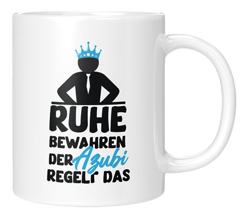 TassenTicker - Ruhe bewahren, der Azubi regelt das schon - Kaffeetasse - Ausbildung - Ausbildungsbeginn Geschenk - Tasse mit Spruch - Ausbildungsstart - Geschenkidee Auszubildender-Weiss von TassenTicker
