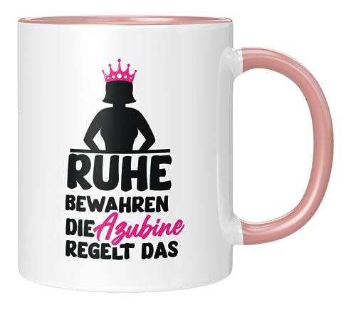 TassenTicker - Ruhe bewahren, der Azubine regelt das schon - Kaffeetasse - Ausbildung - Ausbildungsbeginn Geschenk - Tasse mit Spruch - Ausbildungsstart - Geschenkidee Auszubildender-Rosa von TassenTicker