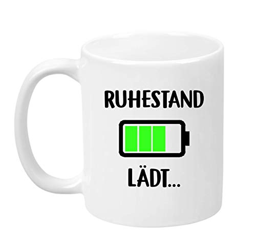 TassenTicker - ''Ruhestand lädt...!'' - beidseitig Bedruckt - Tasse - Kaffeetasse - Kaffeebecher - Geschenk - Rente - Alt (Weiss) von TassenTicker