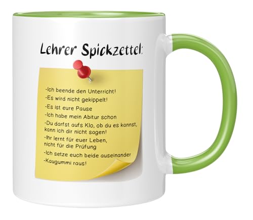 TassenTicker - Tasse für Lehrer, Lehrerin - Spickzettel - lustige Kaffeetasse als Geschenk verschenken - Schule - Witzig - Geschenkidee - Schüler - grün TassenTicker - Tasse für Lehrer, Lehrerin - Spickzettel - lustige Kaffeetasse als Geschenk verschenken - Schule - Witzig - Geschenkidee - Schüler - grün von TassenTicker