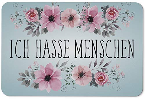 Fussmatte mit Spruch Ich Hasse Menschen - Fußabtreter, Türmatte - Originelles Geschenk (Blau-Grau) von Tassenbrennerei