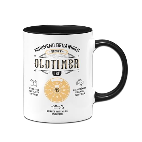 Geschenke zum 45. Geburtstag - Tasse Schonend behandeln Dieser Oldtimer ist 45 - Geburtstagsgeschenk lustig für Männer - Kaffeetasse mit Spruch für Mann (45) von Tassenbrennerei