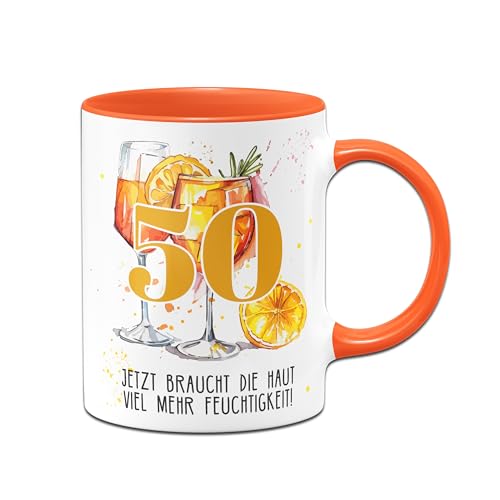 Geschenke zum Geburtstag - Tasse Jetzt braucht die Haut mehr Feuchtigkeit - Aperol Kaffeetasse lustig mit Spruch Geburtstagsgeschenk für Frauen witzig (Orange, 50) von Tassenbrennerei