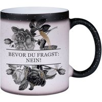 Glitzer-Zaubertasse - Bevor Du Fragst Nein Black Rose von Tassenbrennerei