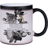 Glitzer-Zaubertasse - Geh Weg Du Unnötiger Sozialkontakt Black Rose von Tassenbrennerei