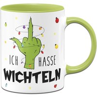 Grinch Tasse Mit Spruch Ich Hasse Wichteln - Hand Lichterkette Wichtelgeschenk Weihnachtstasse, Kaffeetasse Lustig Weihnachtsdeko von Tassenbrennerei