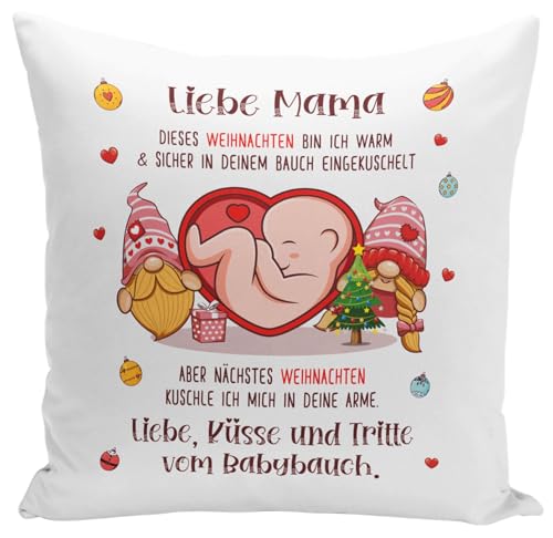 Kissen - Liebe Mama Dieses Weihnachten Bin ich noch in Deinem Bauch - Geschenk zum Schwangerschaft verkünden - Schwanger - Nikolaus - Ich werde (Mama) von Tassenbrennerei