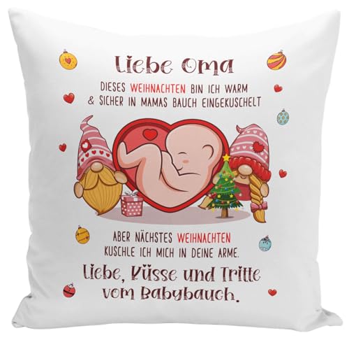 Kissen - Liebe Oma Dieses Weihnachten Bin ich noch in Mamas Bauch - Geschenk zum Schwangerschaft verkünden - Schwanger - Nikolaus Du wirst (Oma) von Tassenbrennerei