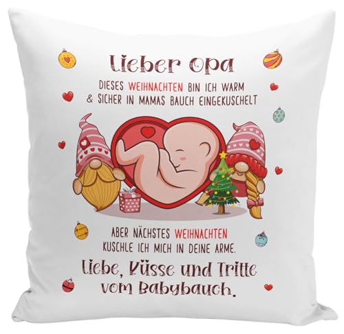 Kissen - Lieber Opa Dieses Weihnachten Bin ich noch in Mamas Bauch - Geschenk zum Schwangerschaft verkünden - Schwanger - Nikolaus - Du wirst (Opa) von Tassenbrennerei