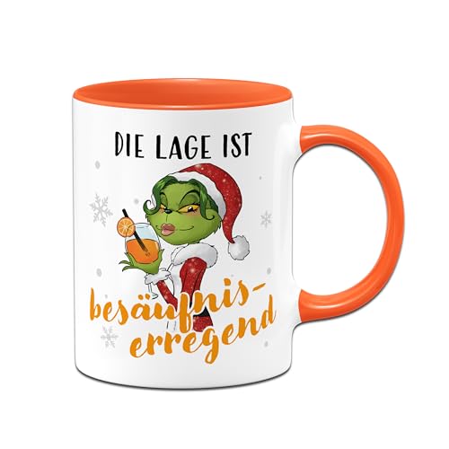 Miss Grinch Aperol Tasse - Die Lage ist besäufniserregend - Weihnachtstasselustig für Frauen, Kaffeetasse mit Spruch für Anti Weihnachtsmuffel - Geschenk Kollegin Aperolgeschenke (Orange) von Tassenbrennerei