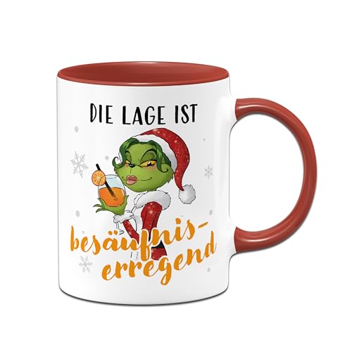 Miss Grinch Aperol Tasse - Die Lage ist besäufniserregend - Weihnachtstasselustig für Frauen, Kaffeetasse mit Spruch für Anti Weihnachtsmuffel - Geschenk Kollegin Aperolgeschenke (Rot) von Tassenbrennerei