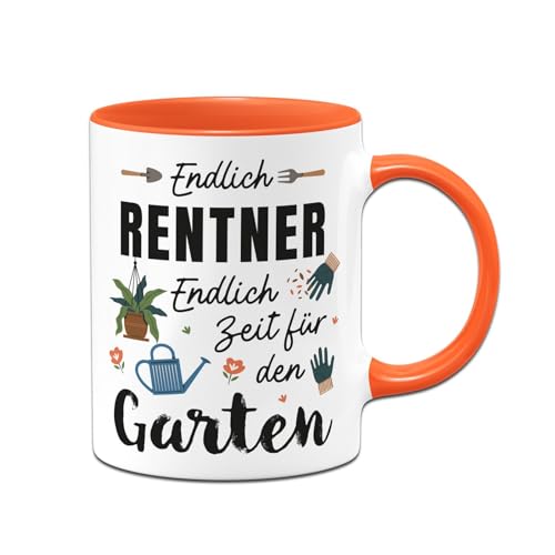 Ruhestand Geschenk zum Renteneintritt - Tasse Endlich Renter - Endlich Zeit für den Garten - Abschiedsgeschenk lustig zum Abschied für Männer - Pension (Orange) von Tassenbrennerei