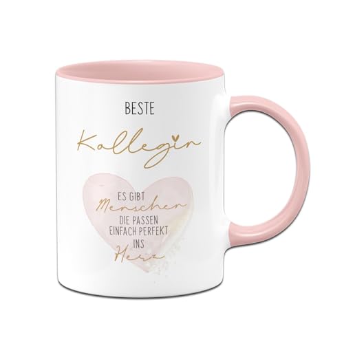 Tasse - Beste Kollegin - Es gibt Menschen die passen einfach perfekt ins Herz - Geschenk für Arbeitskollegin - Abschiesgeschenk zum Abschied - Dankeschön Geschenkidee (Rosa) von Tassenbrennerei