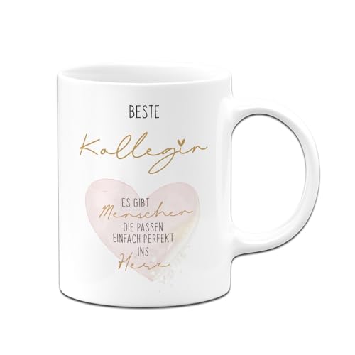 Tasse - Beste Kollegin - Es gibt Menschen die passen einfach perfekt ins Herz - Geschenk für Arbeitskollegin - Abschiesgeschenk zum Abschied - Dankeschön Geschenkidee (Weiß) von Tassenbrennerei