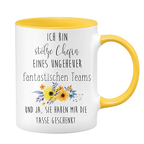 Tasse Stolze Chefin eines fantastischen Teams - Geschenke für Chefin, Geschenk für Vorgesetzte (Gelb) von Tassenbrennerei