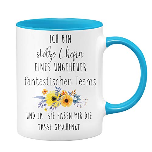 Tasse Stolze Chefin eines fantastischen Teams - Geschenke für Chefin, Geschenk für Vorgesetzte (Hellbau) von Tassenbrennerei