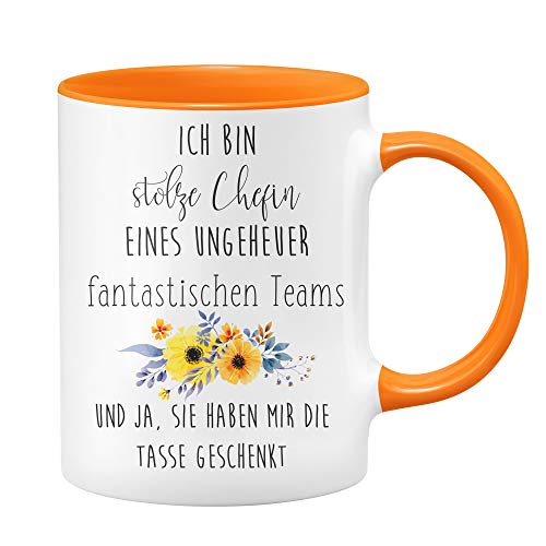 Tasse Stolze Chefin eines fantastischen Teams - Geschenke für Chefin, Geschenk für Vorgesetzte (Orange) von Tassenbrennerei