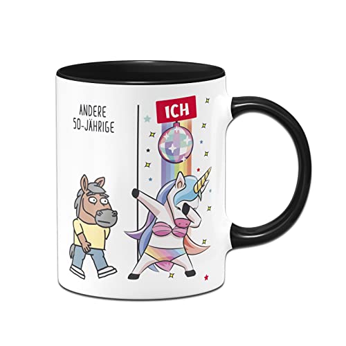 Tassenbrennerei 50. Geburtstag Tasse - Andere 50 Jährige vs. Ich - Einhorn Kaffeetasse lustig als Gebutrstagsgeschenk für Frauen (50, Schwarz) von Tassenbrennerei