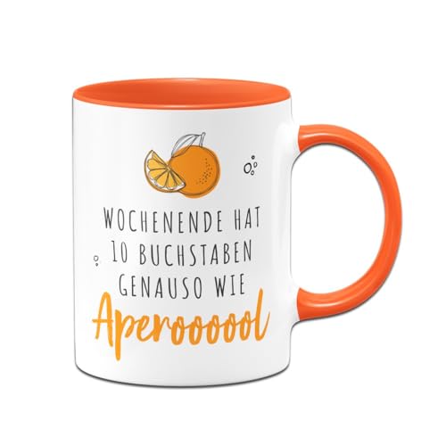 Tassenbrennerei Aperol Tasse - Wochenende hat 10 Buchstaben. Genauso wie Aperoooool - Glas, Kaffeetasse lustig mit Spruch - Geschenk für Kollegin, Freundin (Orange) von Tassenbrennerei