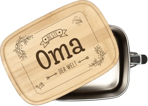 Tassenbrennerei Brotdose - Beste Oma der Welt - 1000ml Edelstahl mit Bambusdeckel mit Gravur - Geschenk für Großmutter (Oma) von Tassenbrennerei