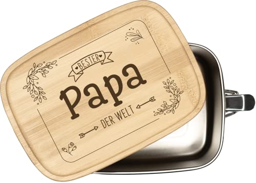 Tassenbrennerei Brotdose - Bester Papa der Welt - 1000ml Edelstahl mit Bambusdeckel mit Gravur - Geschenk für Vater (Papa) von Tassenbrennerei