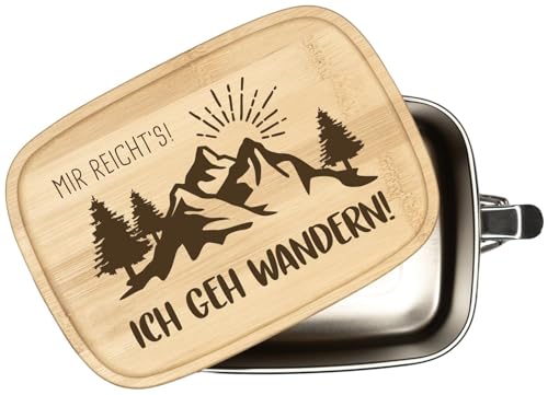 Tassenbrennerei Brotdose - Mir reicht´s Ich geh wandern - Edelstahl mit Bambusdeckel - Lunch-Box mit Spruch 1000ml - Geschenk für Wanderer von Tassenbrennerei