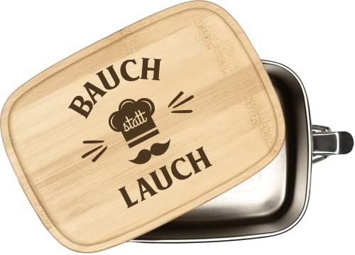 Tassenbrennerei Brotdose mit Spruch - Bauch statt Lauch - 1000ml Edelstahl Box mit Bambusdeckel graviert - Vesperbox Geschenk für Oma, Opa, Eltern von Tassenbrennerei