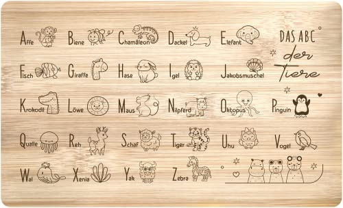 Tassenbrennerei Echtholz Frühstücksbrettchen - Das ABC der Tiere - Brettchen als Geschenk für Schulkinder zur Einschulung 1. Klasse von Tassenbrennerei