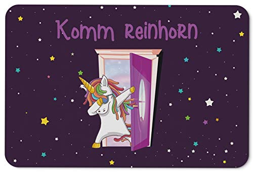 Tassenbrennerei Einhorn Fußmatte innen mit Spruch - Komm Reinhorn - Türmatte lustig - Waschbar - Deutsche Qualität von Tassenbrennerei