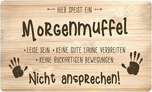 Tassenbrennerei Frühstücksbrettchen - Hier speist ein Morgenmuffel - Echtholz Made in Germany - Lustig mit Spruch - Geschenk Freund, Freundin von Tassenbrennerei