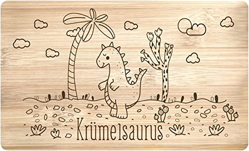 Tassenbrennerei Frühstücksbrettchen - Krümelsaurus - Dinosaurier Brotbrett - Echtholz Made in Germany - als Geschenk für Kinder - Jungen & Mädchen von Tassenbrennerei