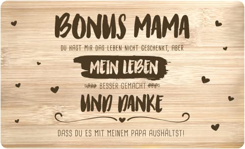 Tassenbrennerei Frühstücksbrettchen mit Spruch - Bonus Mama, du hast mein Leben besser gemacht - Echtholz Made in Germany - Geschenk für Stiefmutter (Bonus Mama) von Tassenbrennerei
