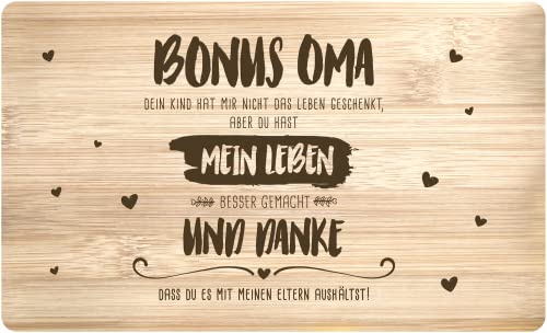 Tassenbrennerei Frühstücksbrettchen mit Spruch - Bonus Oma, du hast mein Leben besser gemacht - Echtholz Made in Germany - Geschenk für Stiefoma (Bonus Oma) von Tassenbrennerei