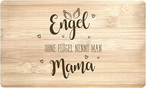 Tassenbrennerei Frühstücksbrettchen mit Spruch Engel ohne Flügel nennt man Mama - Echtholz Made in Germany - Geschenk (Mutter) von Tassenbrennerei