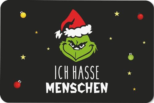 Tassenbrennerei Fußmatte - Grinch - Ich Hasse Menschen - Türmatte lustig für Weihnachten - rutschfest - Deutsche Qualität von Tassenbrennerei