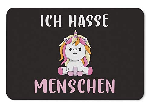 Tassenbrennerei Einhorn Fußmatte innen - Ich Hasse Menschen - Türmatte mit Spruch lustig - waschbar - Deutsche Qualität von Tassenbrennerei