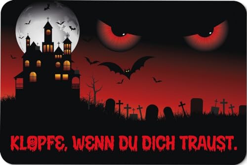 Tassenbrennerei Fußmatte - Klopfe, wenn du Dich traust - Halloween Deko - Türmatte lustig mit Spruch - rutschfest & Waschbar von Tassenbrennerei