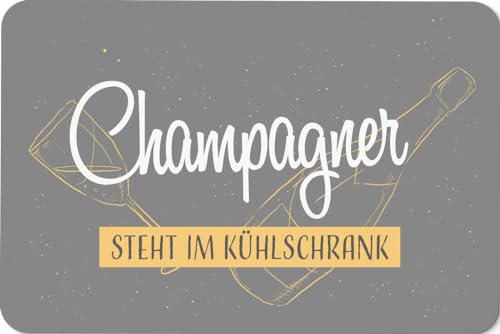 Tassenbrennerei Fußmatte mit Spruch - Champagner Steht im Kühlschrank - Türmatte innen lustig - Schmutzfangmatte als Geschenk (Grau) von Tassenbrennerei