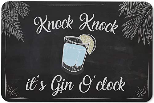 Tassenbrennerei Fußmatte mit Spruch Knock Knock it´s Gin 0´Clock - Türmatte lustig für Gin Liebhaber - für innen & außen - waschbar von Tassenbrennerei