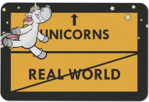 Tassenbrennerei Fußmatte mit Spruch Unicorns - Real World - Türmatte Einhorn lustig - für innen & außen - waschbar von Tassenbrennerei