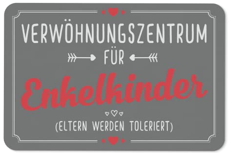 Tassenbrennerei Fußmatte mit Spruch Verwöhnungszentrum für Enkelkinder - Geschenk für Oma und Opa lustig - Großeltern (Grau) von Tassenbrennerei