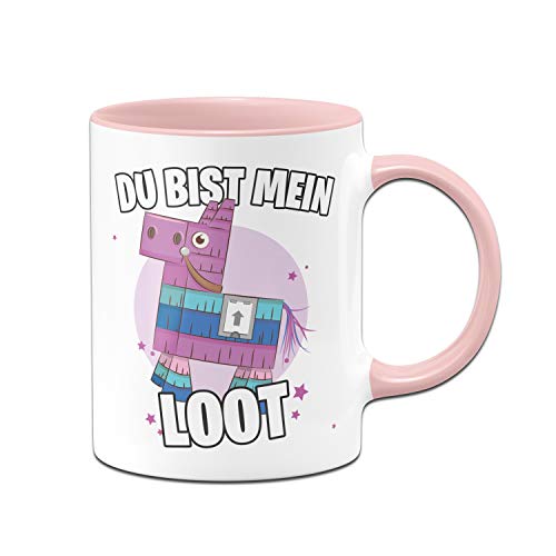 Tassenbrennerei Gaming Tasse mit Spruch Du bist Mein Loot - Kaffeetasse Lama lustig - Spülmaschinenfest (Rosa) von Tassenbrennerei