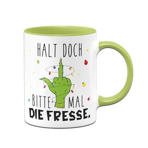 Tassenbrennerei Grinch Tasse - Grinch Tasse - Halt doch bitte mal die Fresse - Weihnachtsasse lustig - Kaffeetasse mit Spruch - Weihnachts-Deko (Grün) von Tassenbrennerei