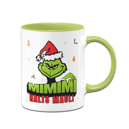 Tassenbrennerei Grinch Tasse - MiMiMi Halts Maul - Weihnachtstasse lustig - Kaffeetasse mit Spruch, Weihnachtsmotiv - Deko (Grün) von Tassenbrennerei