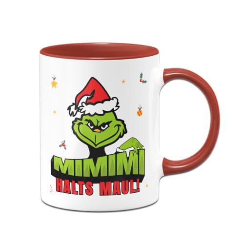 Tassenbrennerei Grinch Tasse - MiMiMi Halts Maul - Weihnachtstasse lustig - Kaffeetasse mit Spruch, Weihnachtsmotiv - Deko (Rot) von Tassenbrennerei